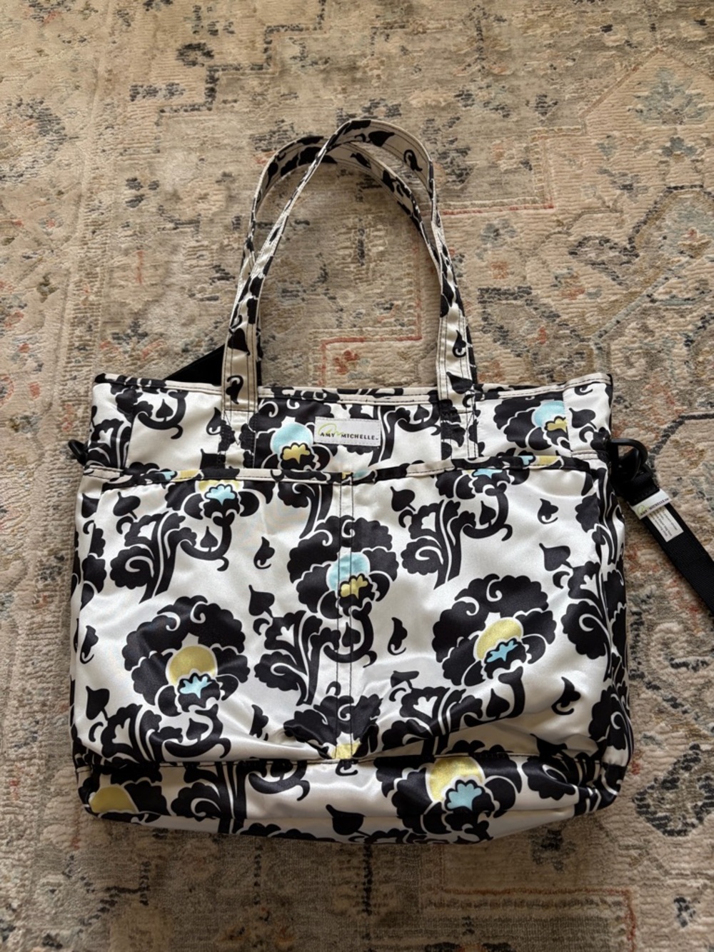 Ana Michelle Black, White & Yellow Floral-Accent Tote